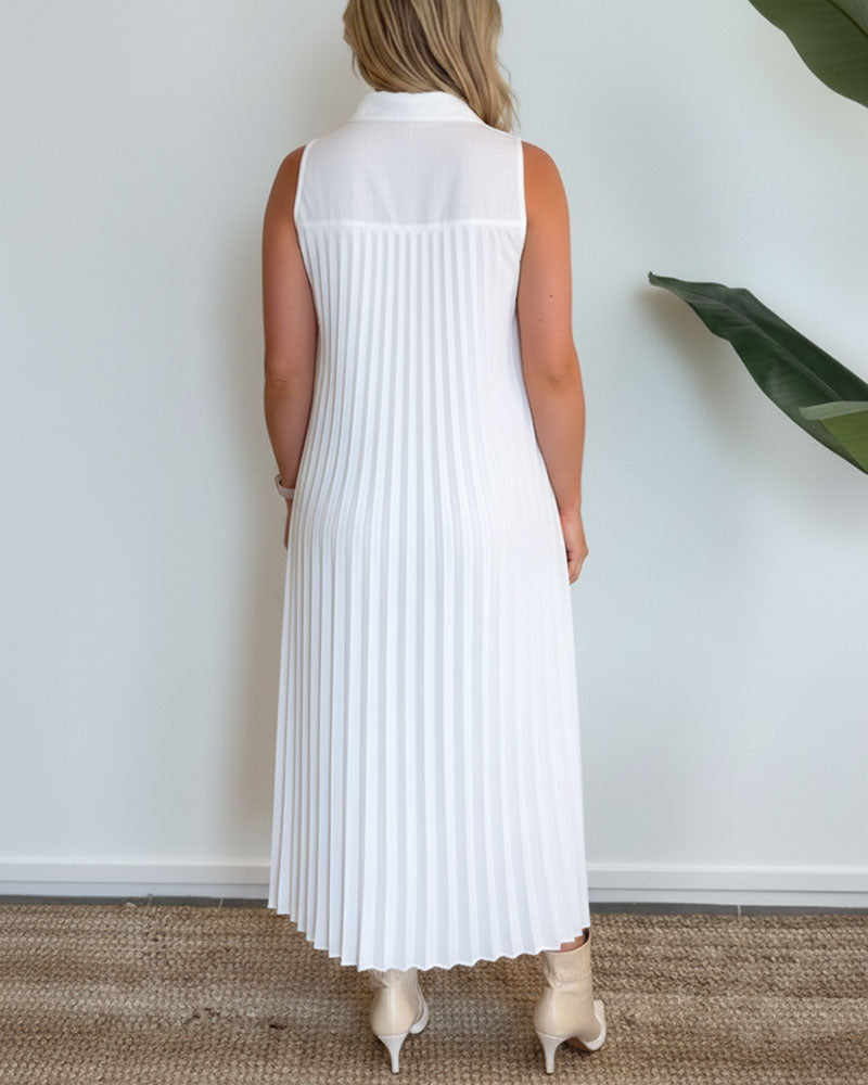 Lapel V-Neck Sleeveless Dress