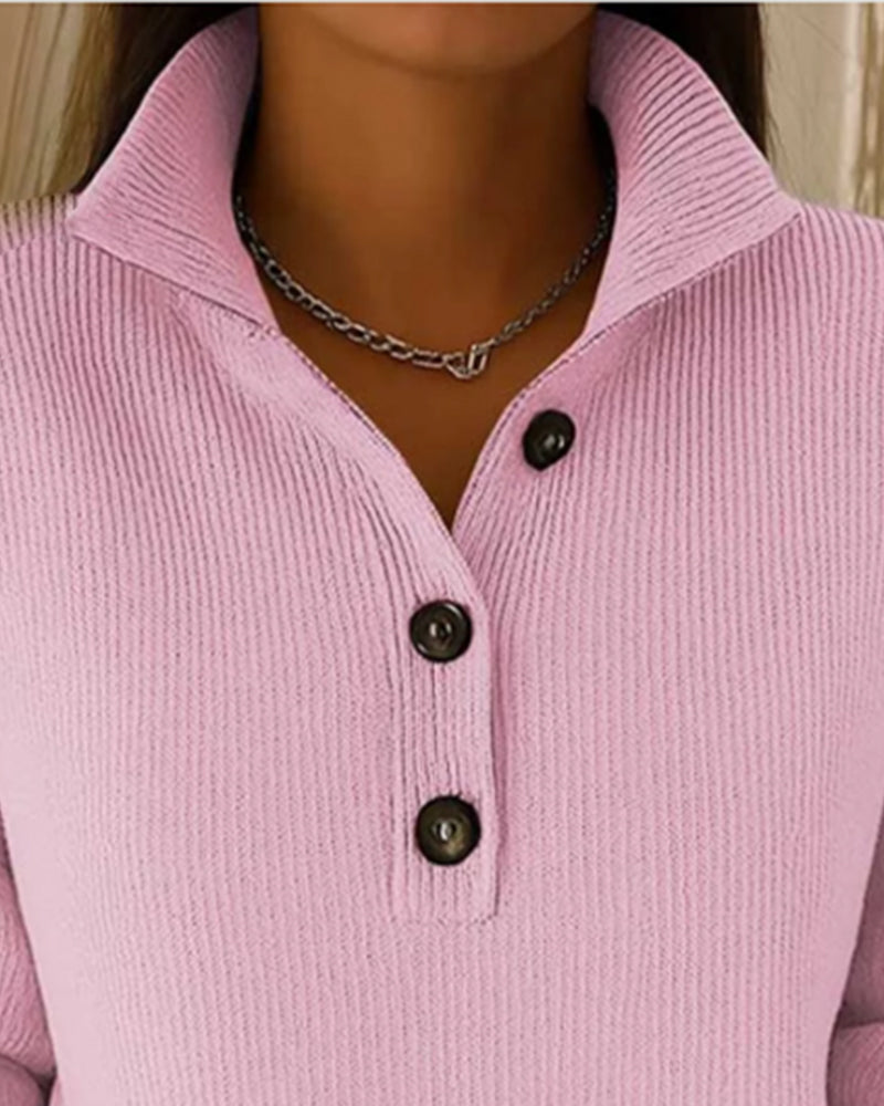 Half Button Lapel Solid Sweater
