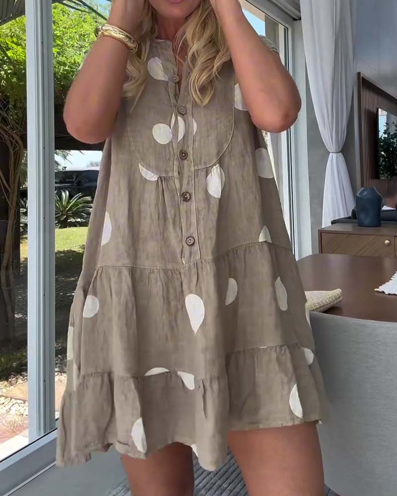 Polka Dot Button Front A-Line Dress