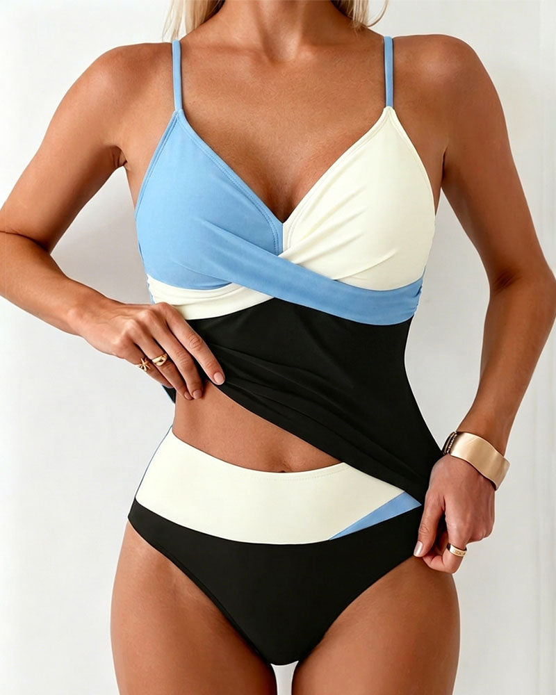 High Waist Color Block Tankini