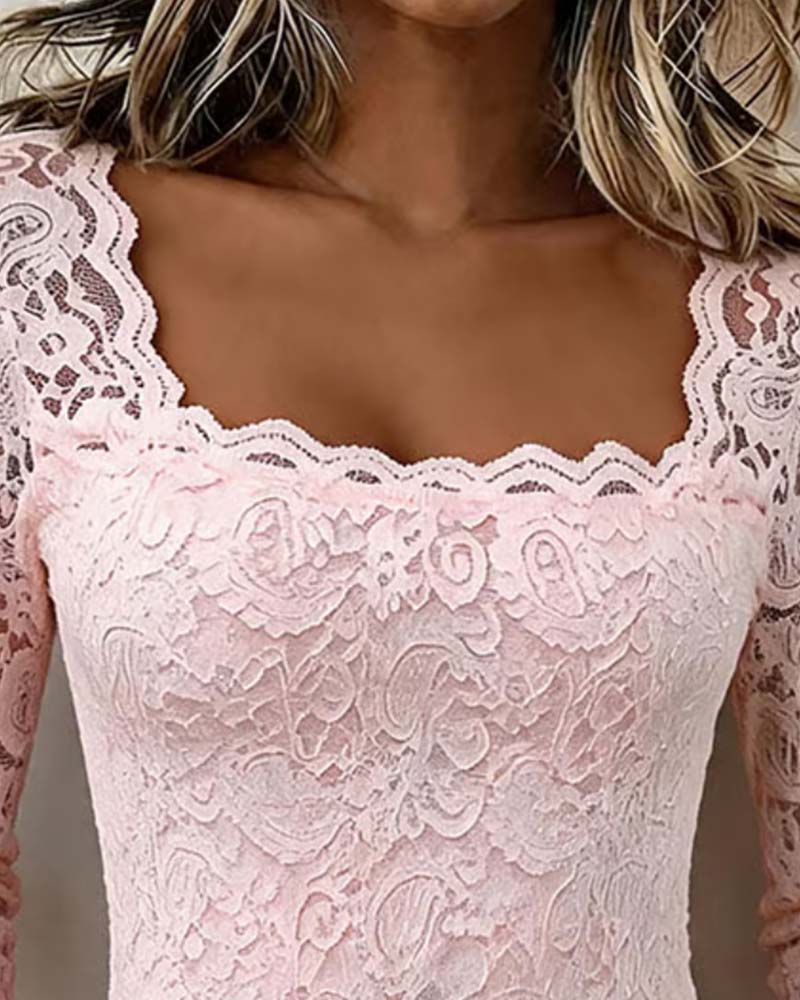 Square Neck Lace Patchwork Blouse