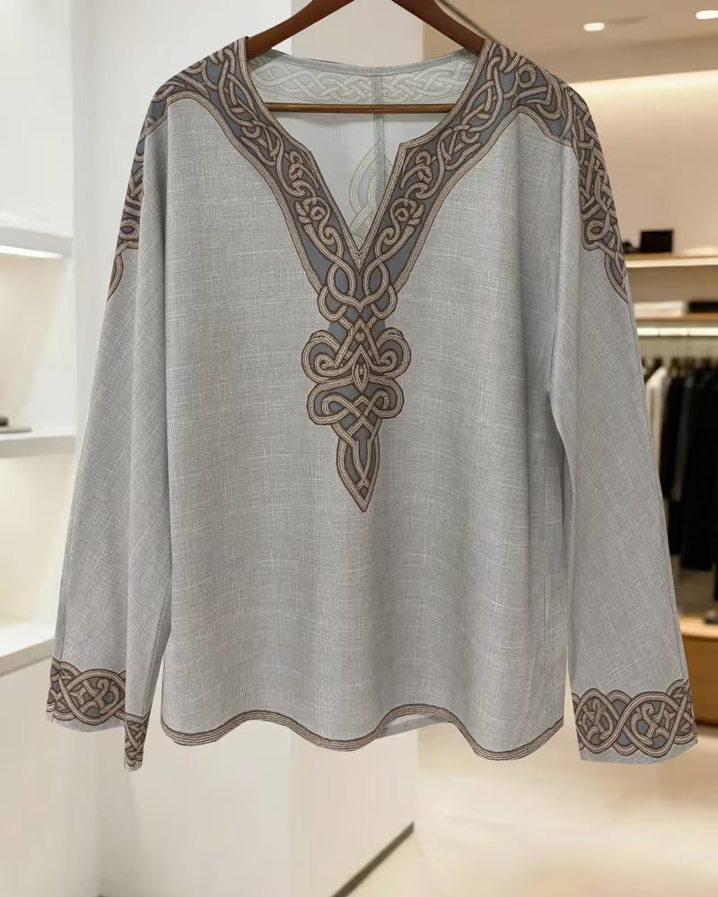 V-Neck Line Contrast Patchwork Blouse