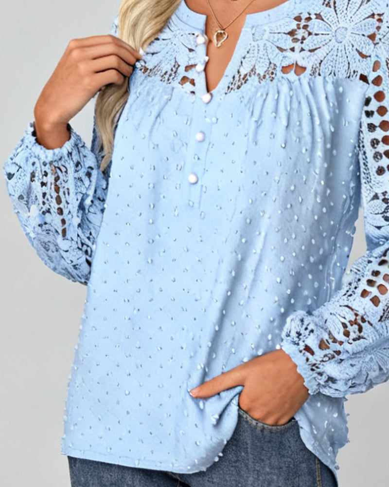 3d Floral Openwork Spliced Blouse