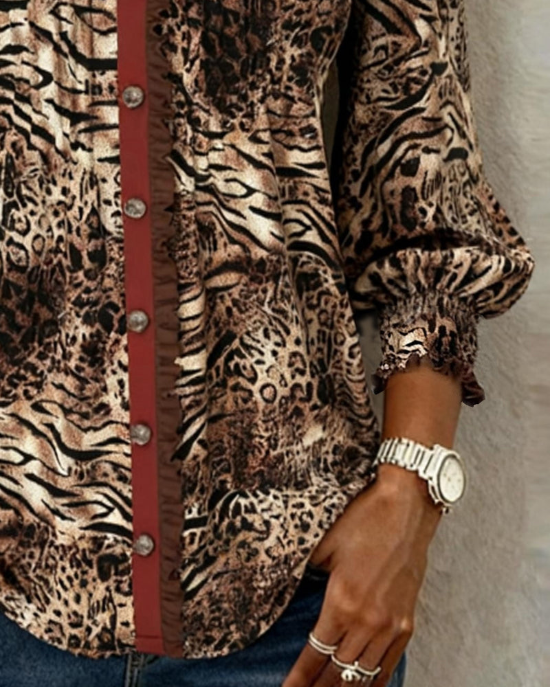 Ruffled Leopard Print Shirt