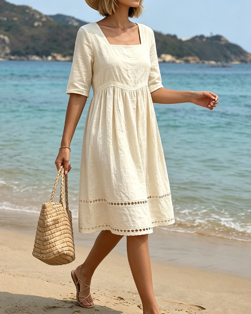 Square Neck Solid Color Pullover