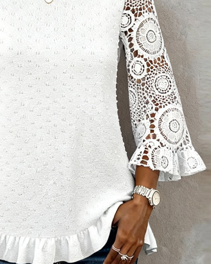 Stylish Ruffled Solid Color Blouse