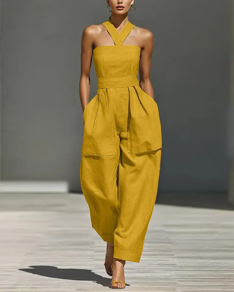 Halter Neck Off-Shoulder Wide-Leg Jumpsuit
