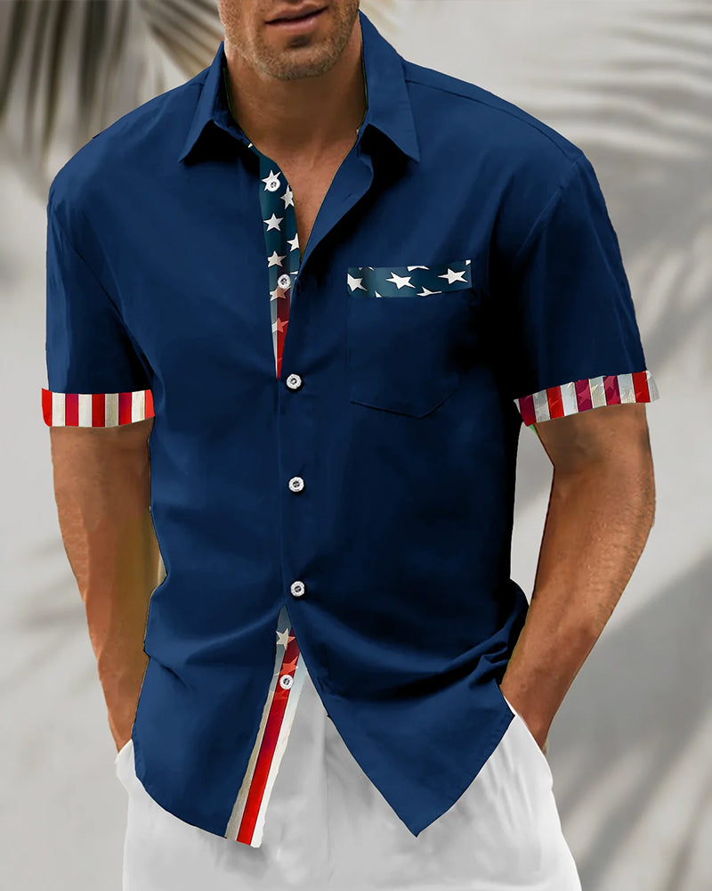 Stars And Stripes Print Short Sleeve Shirt
