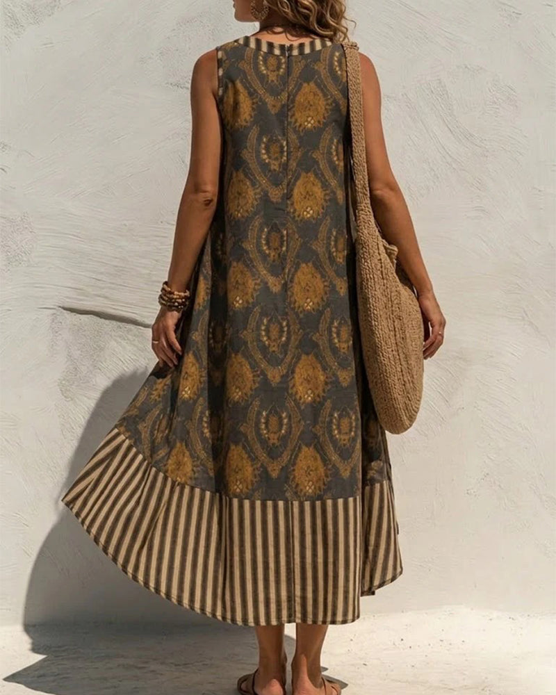 Emblem Print Striped Sleeveless Dress