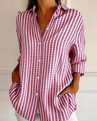 Loose-Fit Striped Geometric Print Shirt