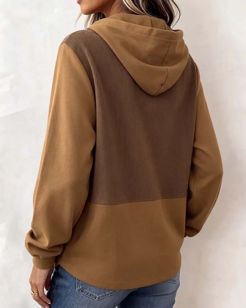 Color Block Hooded Asymmetric Hem Hoodie