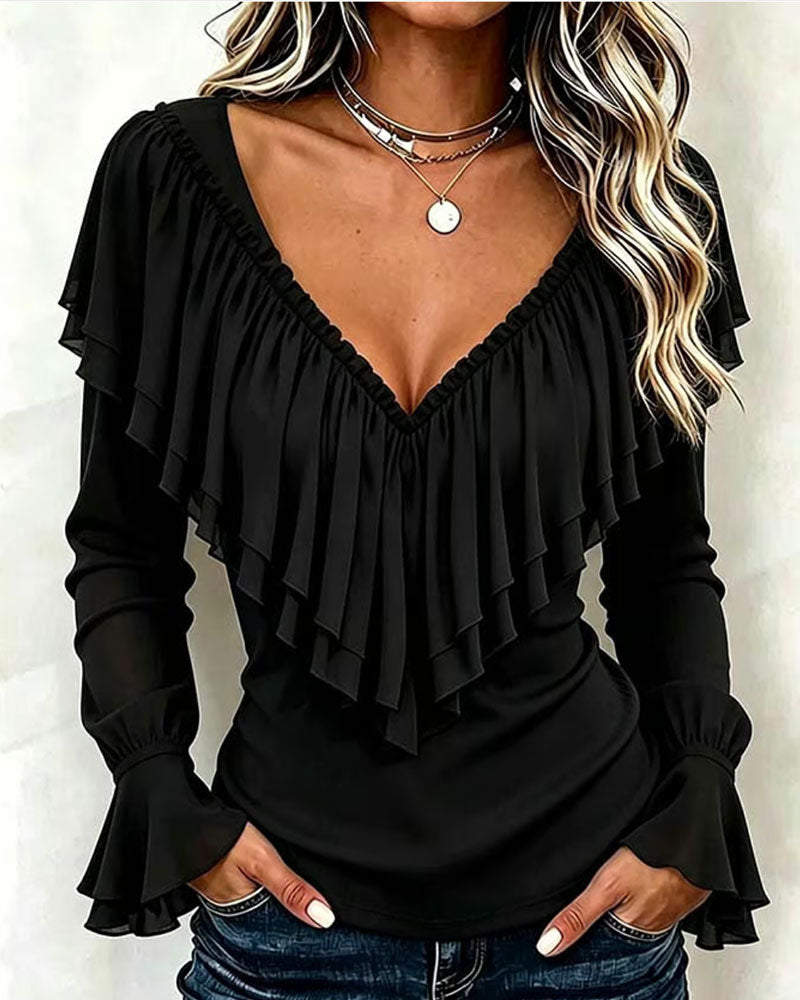 Ruffled Bell-Sleeve Blouse