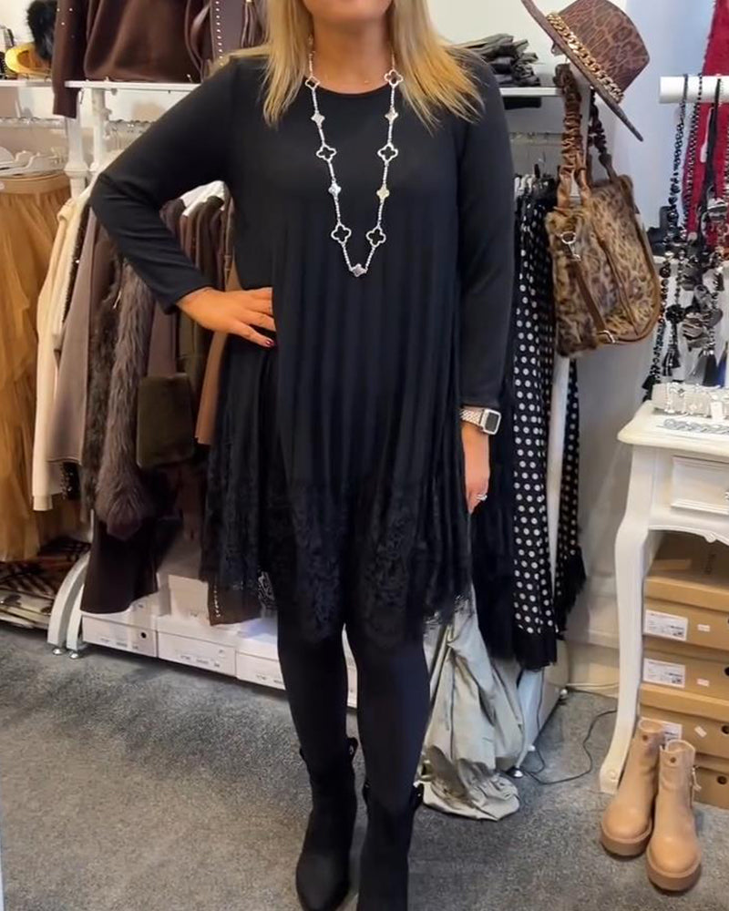 Round Neck Pleated Loose Dress