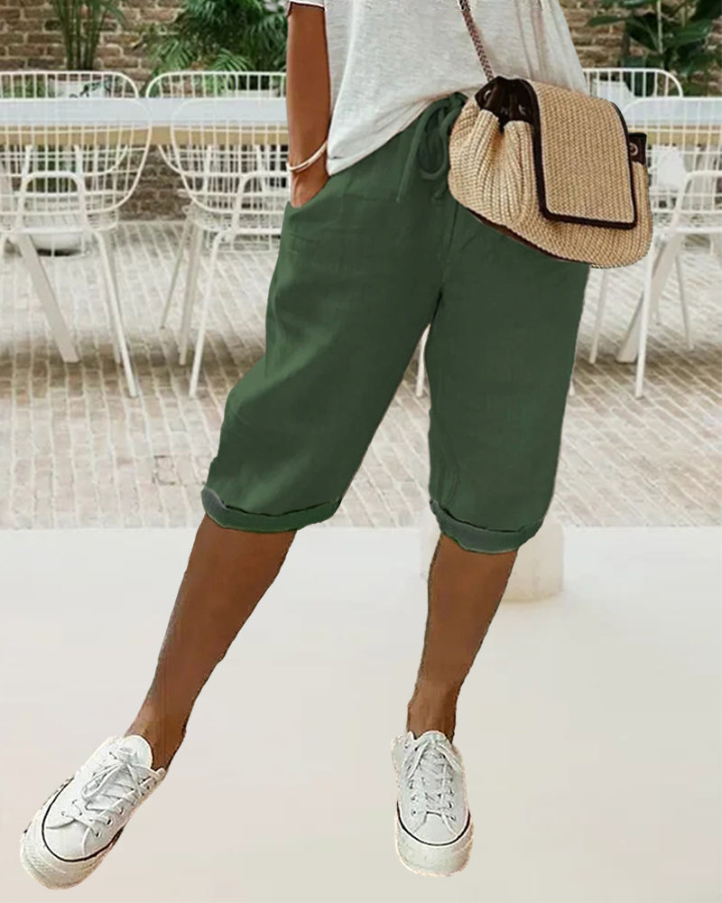 Solid color drawstring comfortable trousers