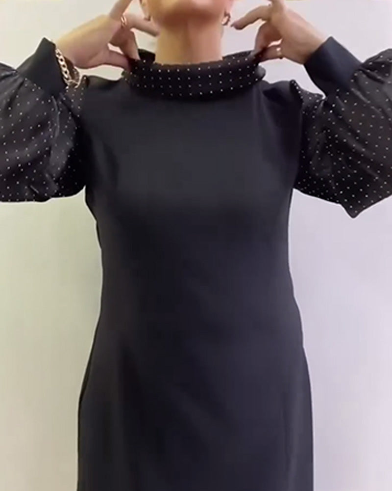 Lantern Sleeve Mesh Patchwork Dress