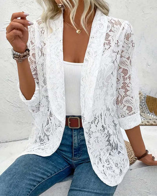 Solid color floral lace lapel elegant coat