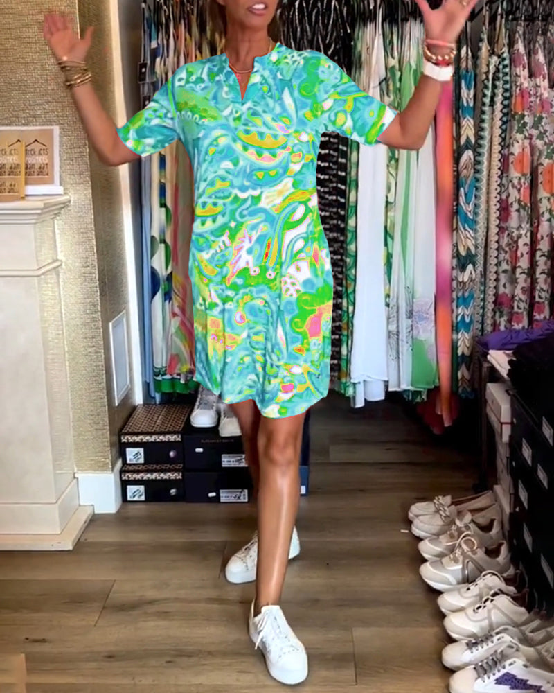 Pocket printed short sleeve dress