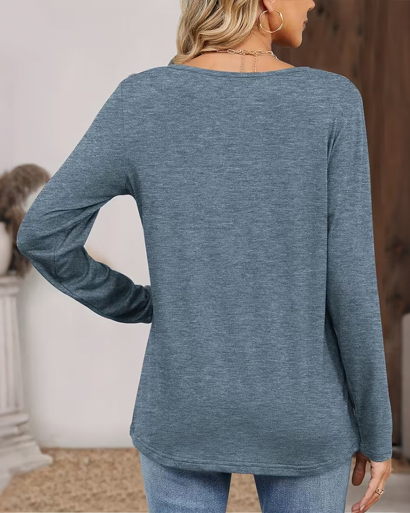 Long-Sleeved V-Neck Printed Top