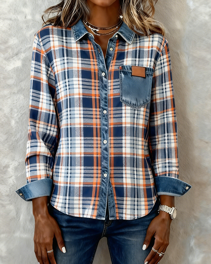 Long-Sleeved Collared Plaid Fashion Shirt