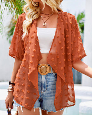 Solid color jacquard half-sleeve thin overcoat