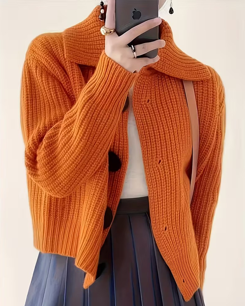 Stylish Lapel Huge Button Cardigan
