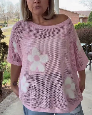 Round Neck Large Flower Hollow Sweater
