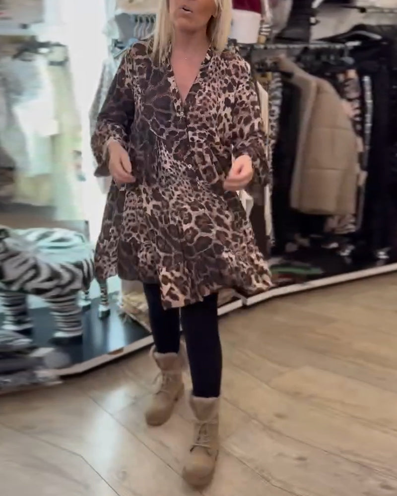 Long Sleeve Leopard Print Dress