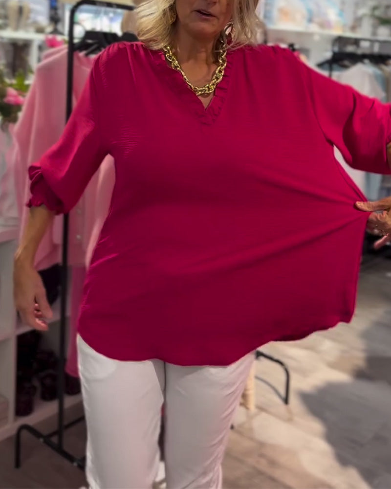 V-Neck Pullover Loose Casual Blouse