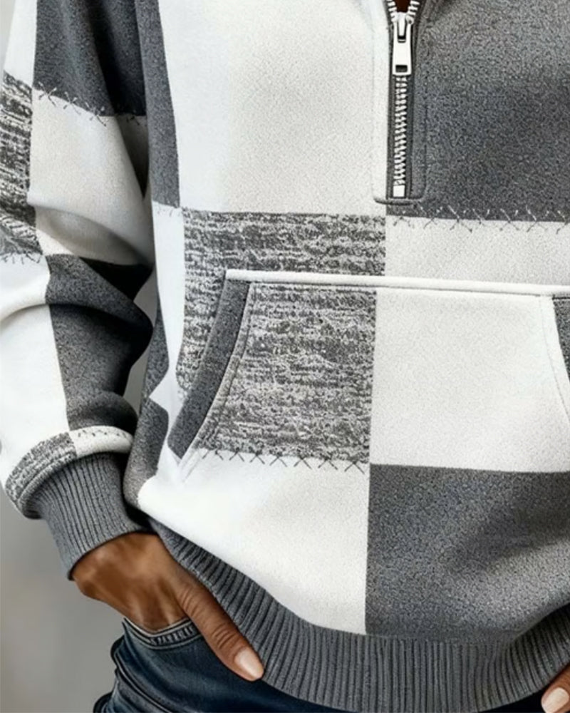 Fashionable Half-Zip Printed Hoodie