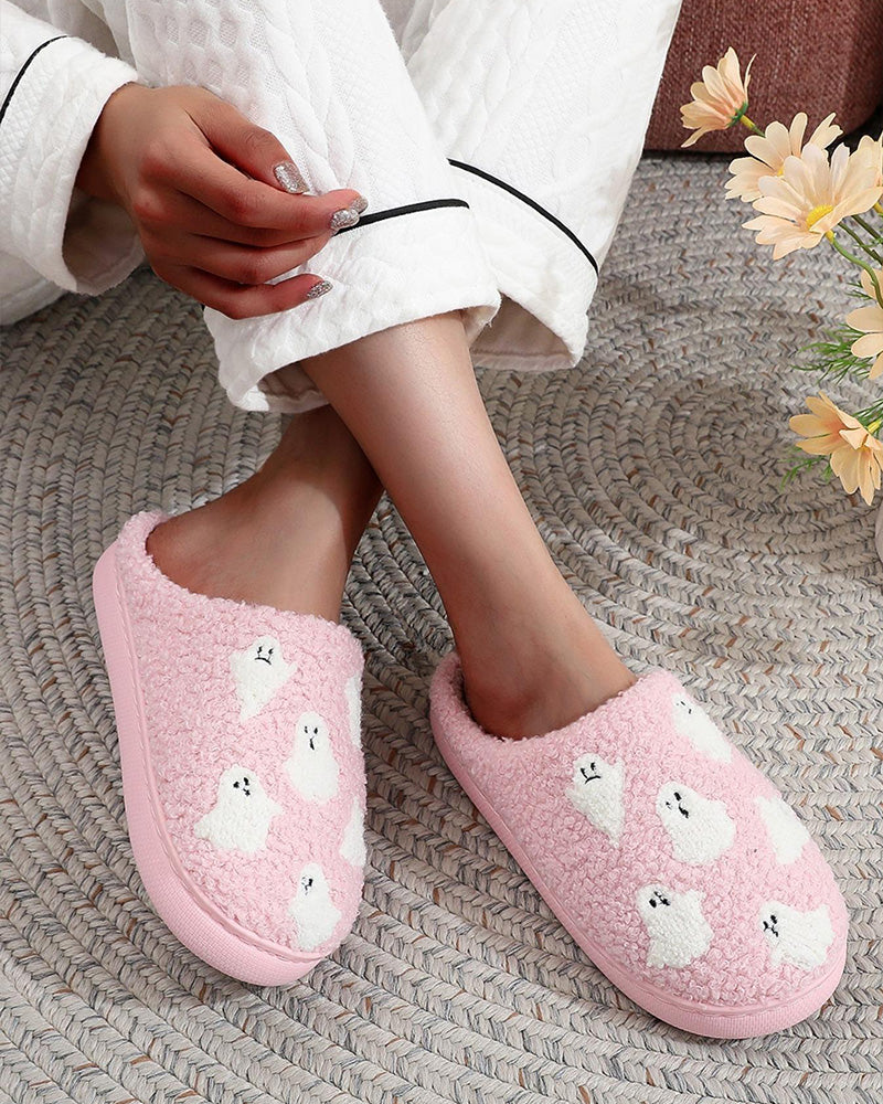 Women's Cute Cartoon Ghost Pattern Plush Slippers