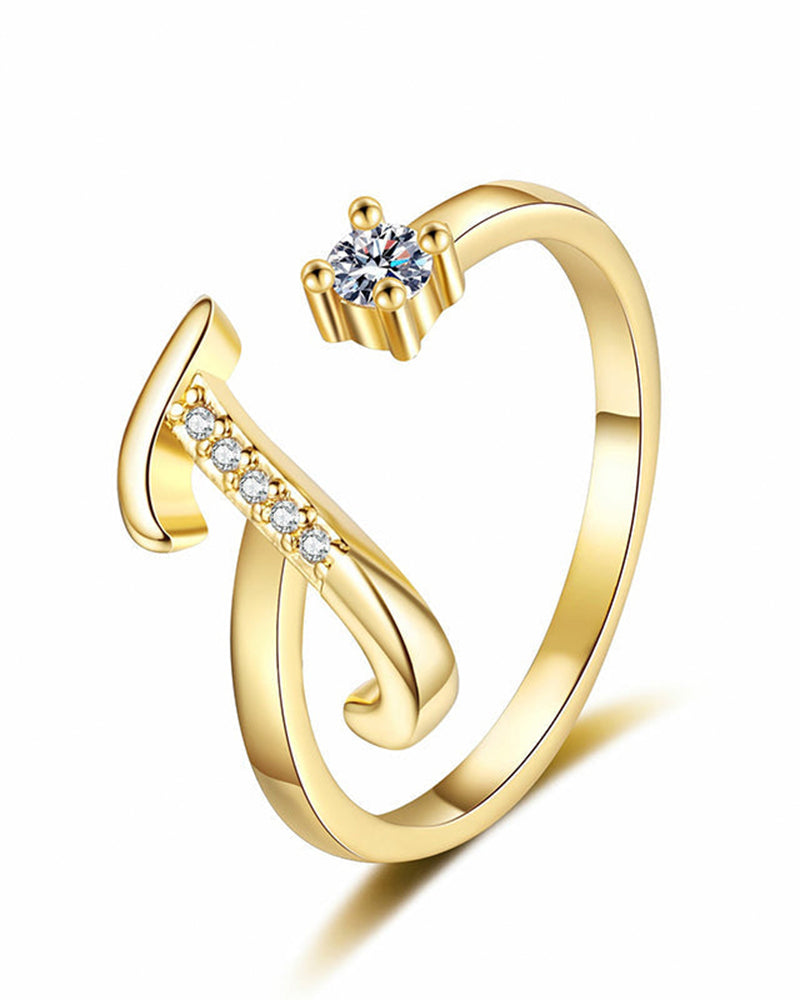Adjustable Sparkling Initial Ring For Women