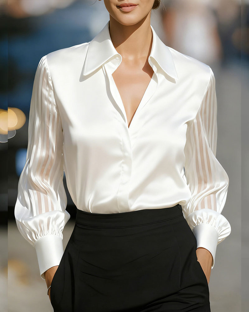 Solid Color Lapel Patchwork Long Sleeve Shirt
