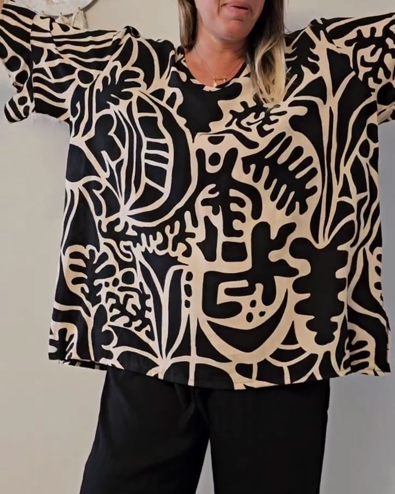 Abstract Botanical Print Loose Top