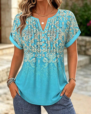 Gradient Floral Short Sleeve Blouse