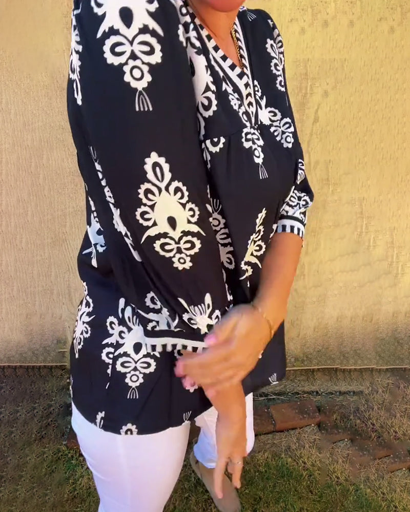 Three-Quarter Sleeves Printed Blouse