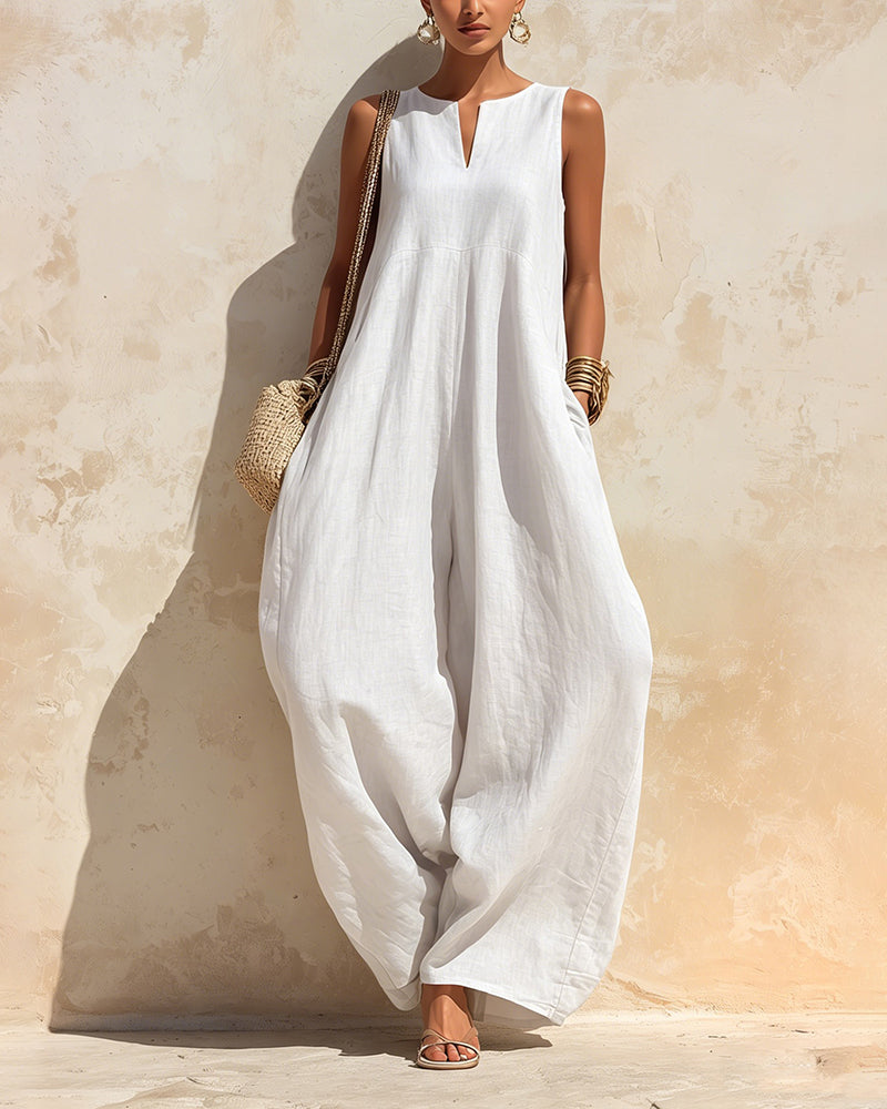 Small V-Neck Wide-Leg Jumpsuit