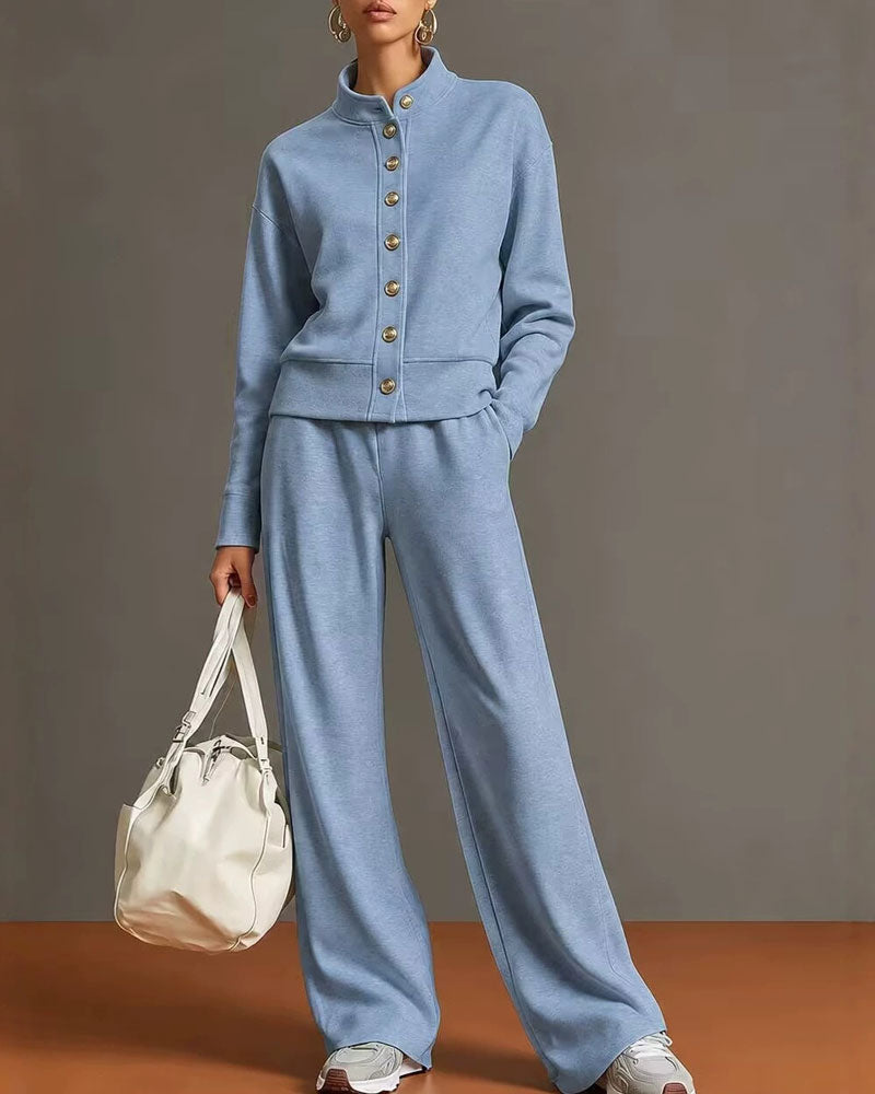 Snap-Button Hoodie And Sweatpants Set