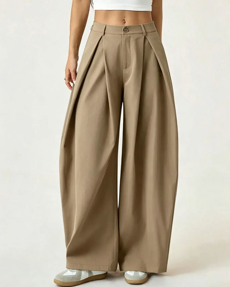 High-Waisted Pleated Wide-Leg Trousers