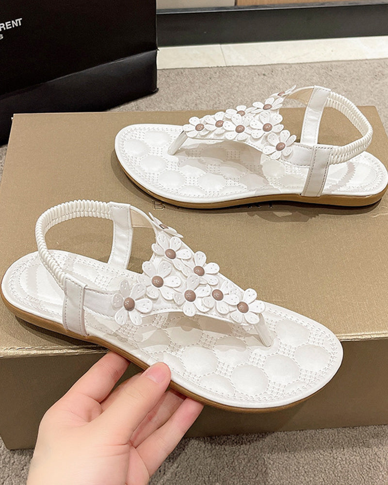 Beach Sandals with 3D Flowers