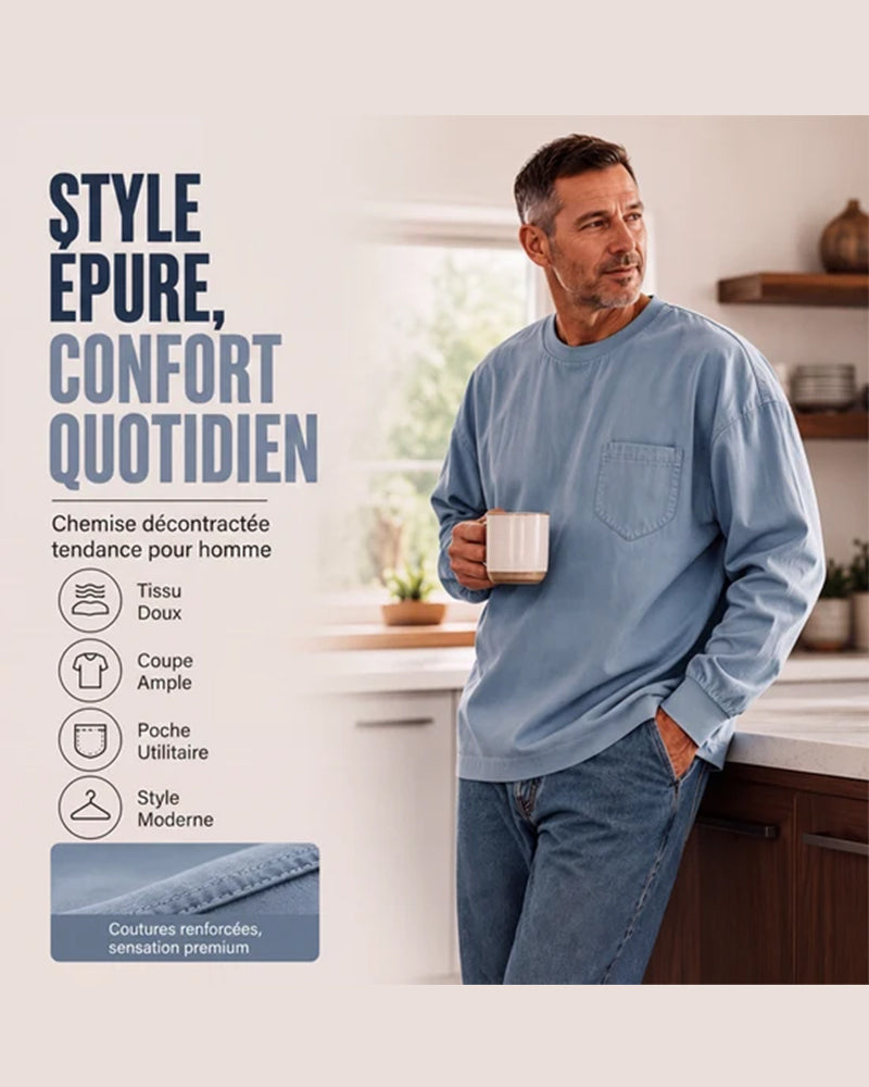 Men's Round Neck Pocket Solid Color T-Shirt