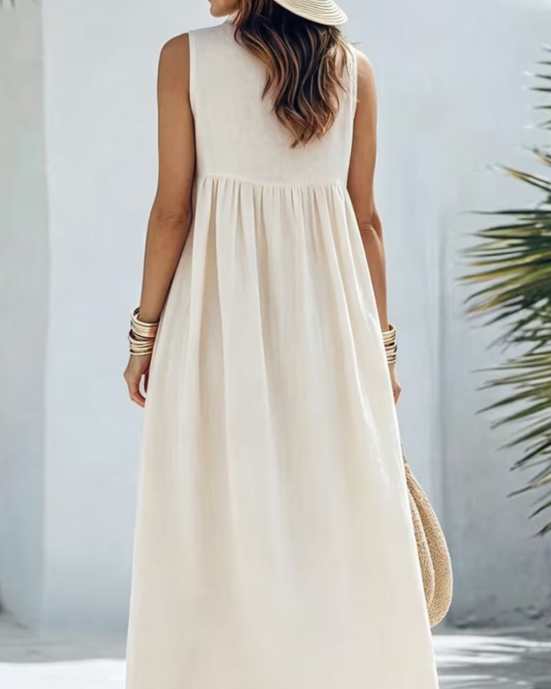 Round Neck Solid Color Dress