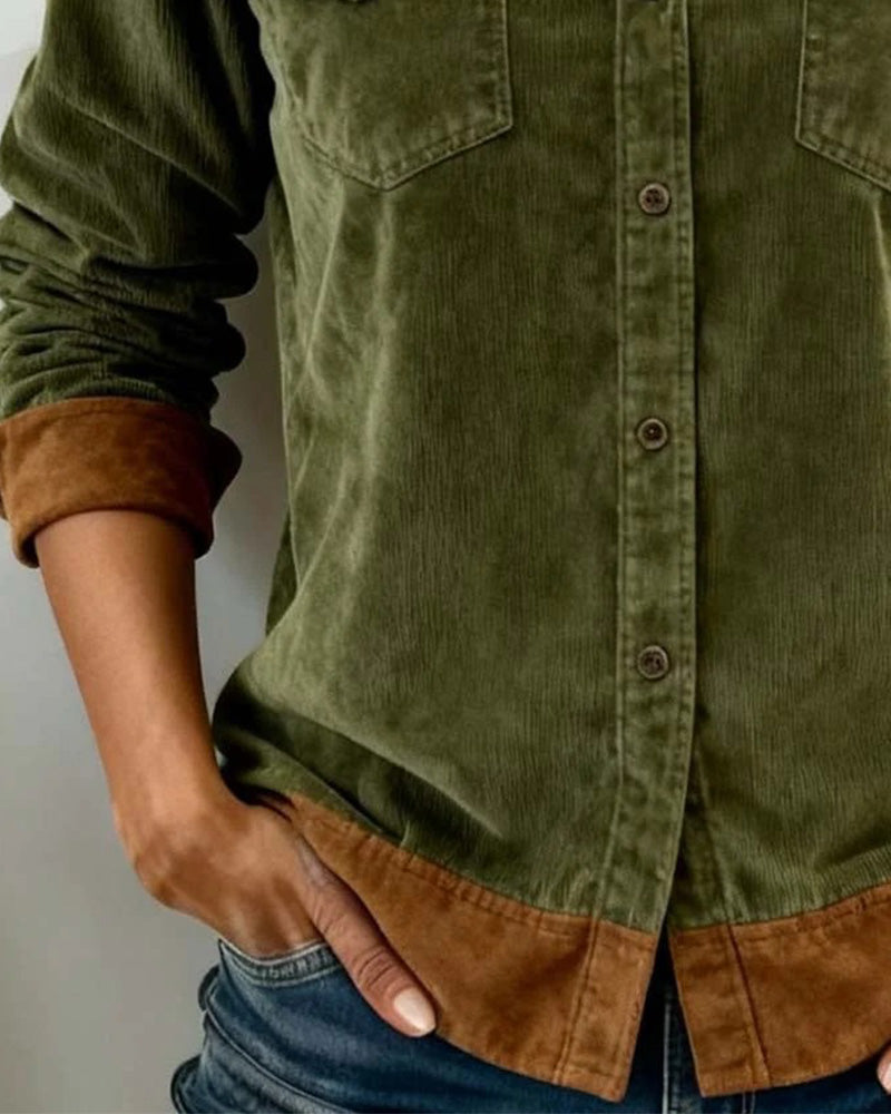 Stylish Corduroy Color Block Shirt