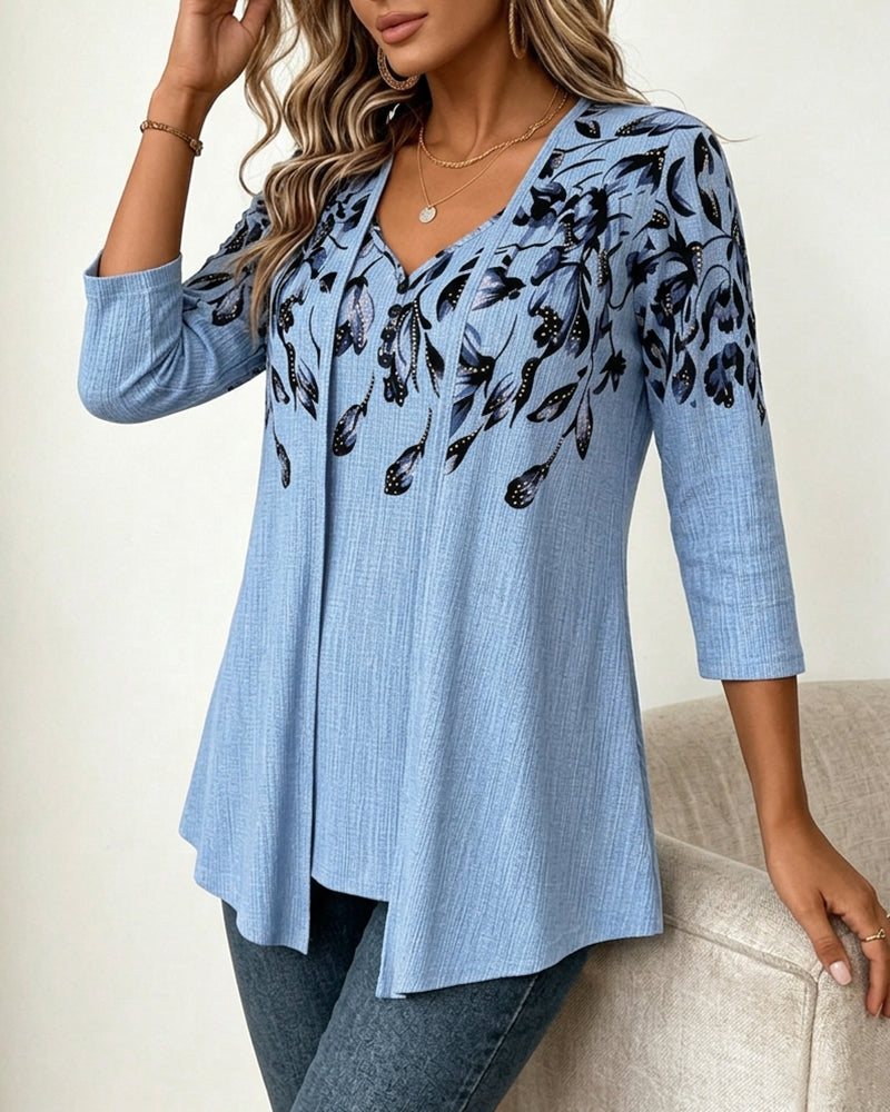 Floral Print Mock Two-Piece Top