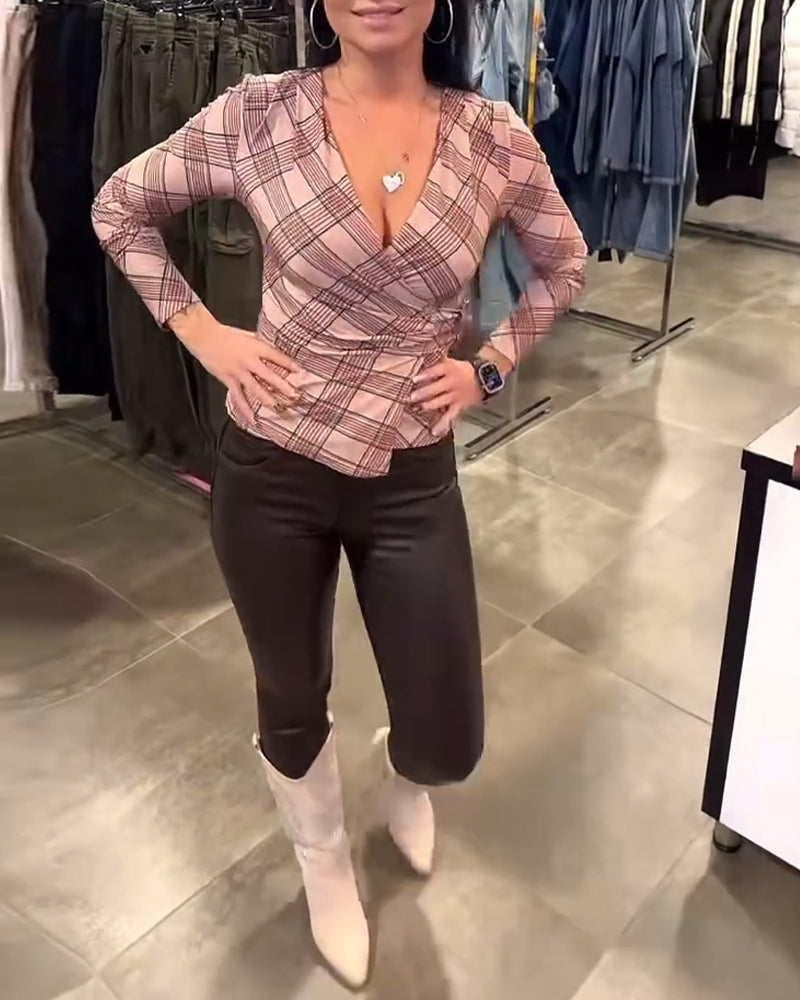 Plaid Fitted Waist Top