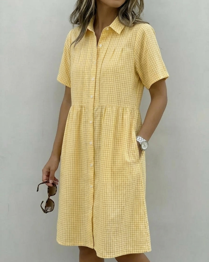 Casual Simple Checkered Shirt Dress – Iktops