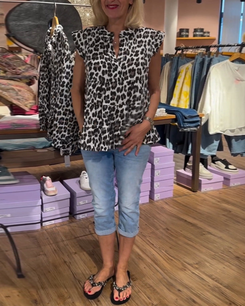 Leopard print patchwork casual top