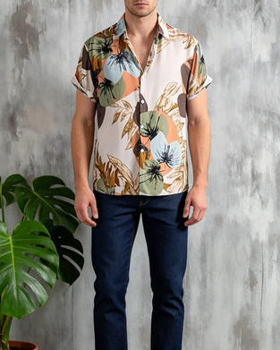 Vintage Botanical Print Short Sleeve Shirt