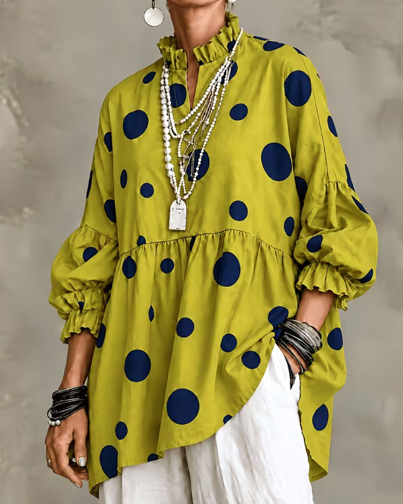 Large Polka Dot Ruffle Blouse