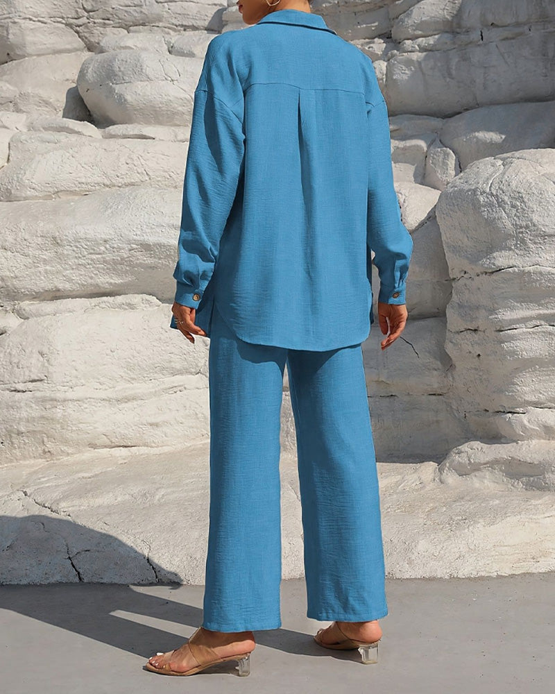 Long Sleeve Casual Solid Set