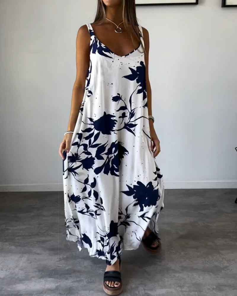 Floral print slit slip dress